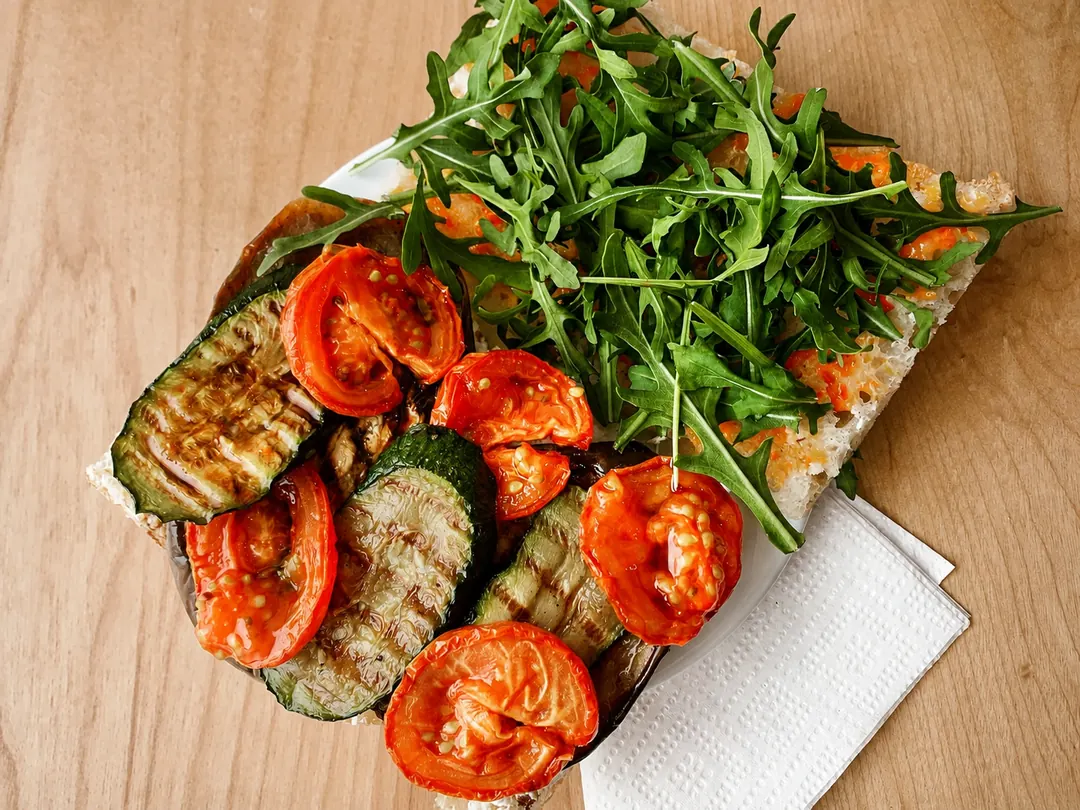 Savoury focaccia with toppings on a plate